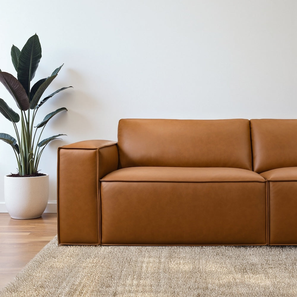 Huxley Cognac Vegan Leather Sofa - MidinMod