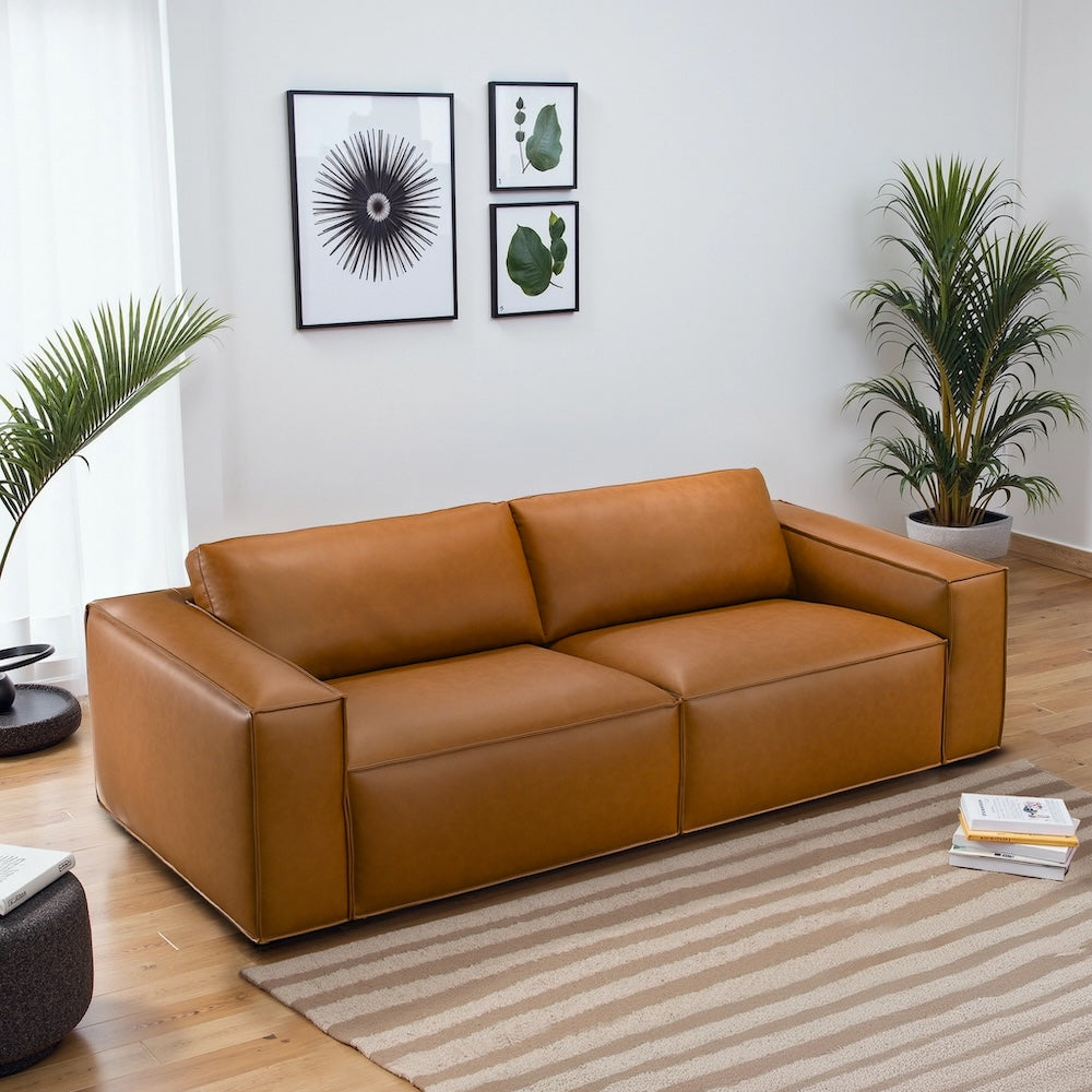 Huxley Cognac Vegan Leather Sofa - MidinMod