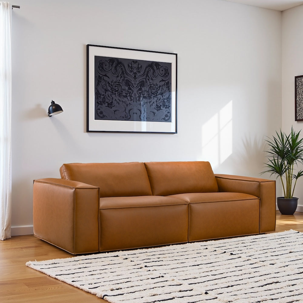 Huxley Cognac Vegan Leather Sofa - MidinMod