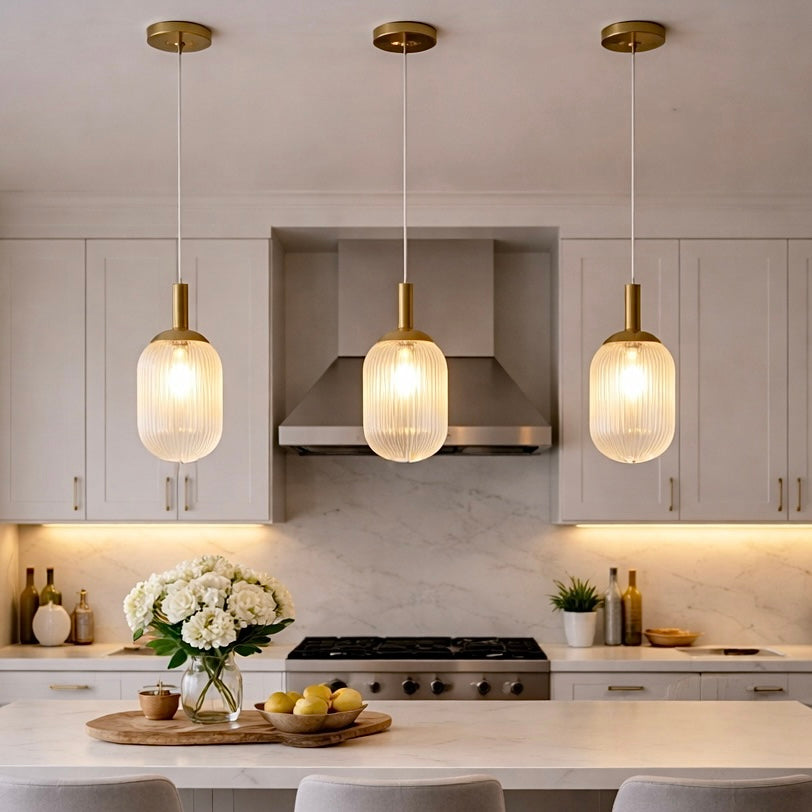 Illume Mid-Century Modern Pendant Lamp | Bronze and Clear Ribbed Glass | MidinMod
