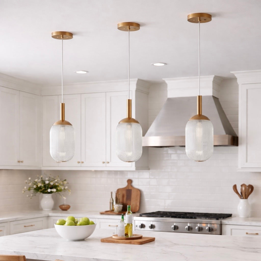 Illume Mid-Century Modern Pendant Lamp | Bronze and Clear Ribbed Glass | MidinMod