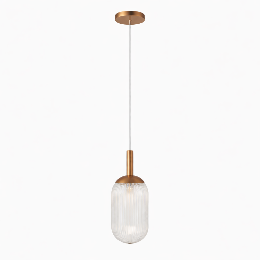 Illume Mid-Century Modern Pendant Lamp | Bronze and Clear Ribbed Glass | MidinMod