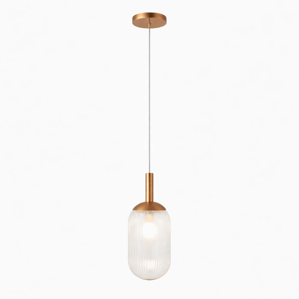 Illume Mid-Century Modern Pendant Lamp | Bronze and Clear Ribbed Glass | MidinMod
