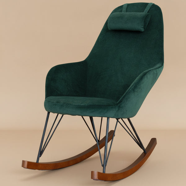 Ingrid Green Velvet Rocking Chair | Mid-Century Modern High Back Rocker | MidinMod