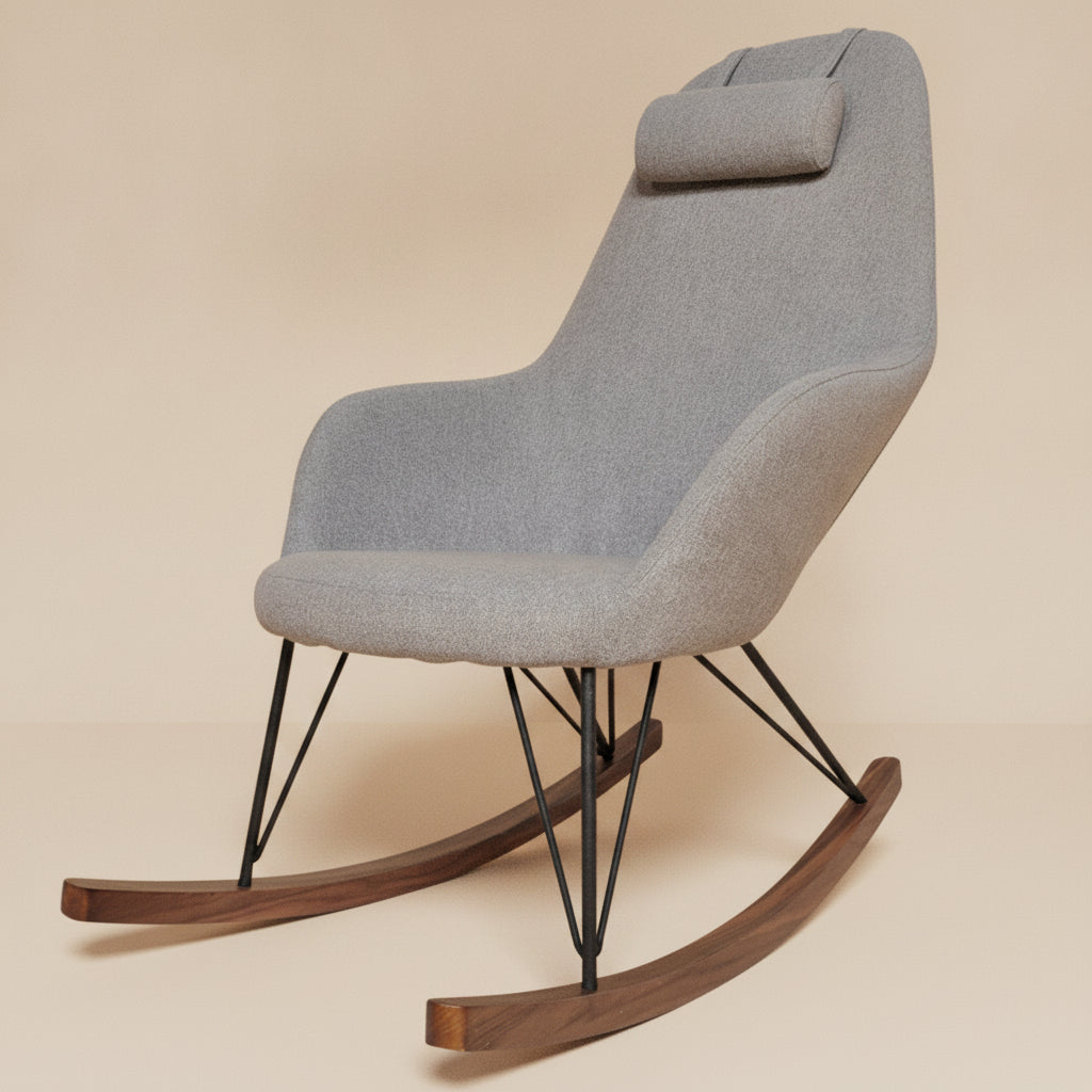 Ingrid Grey Fabric Rocking Chair | Mid-Century Modern High Back Rocker | MidinMod