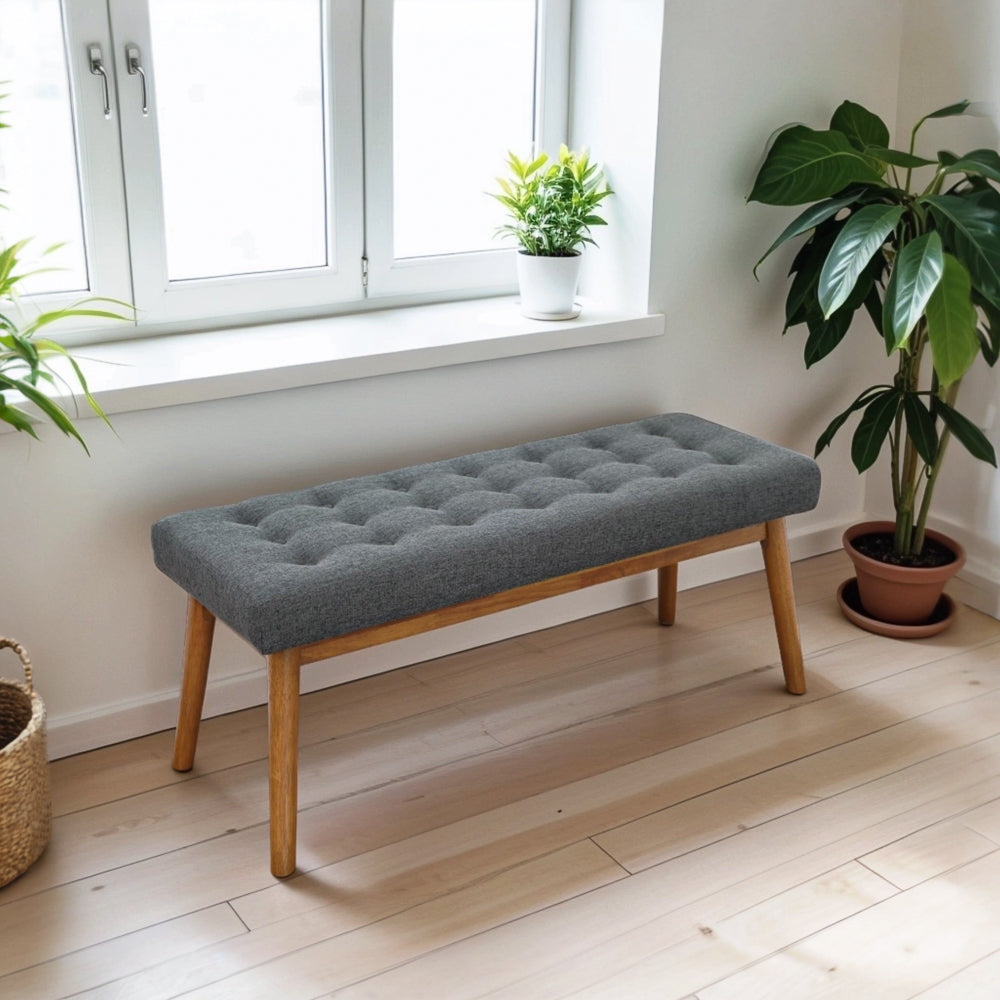 Julie Modern Button-Tufted Dark Gray Fabric Bench - MidinMod