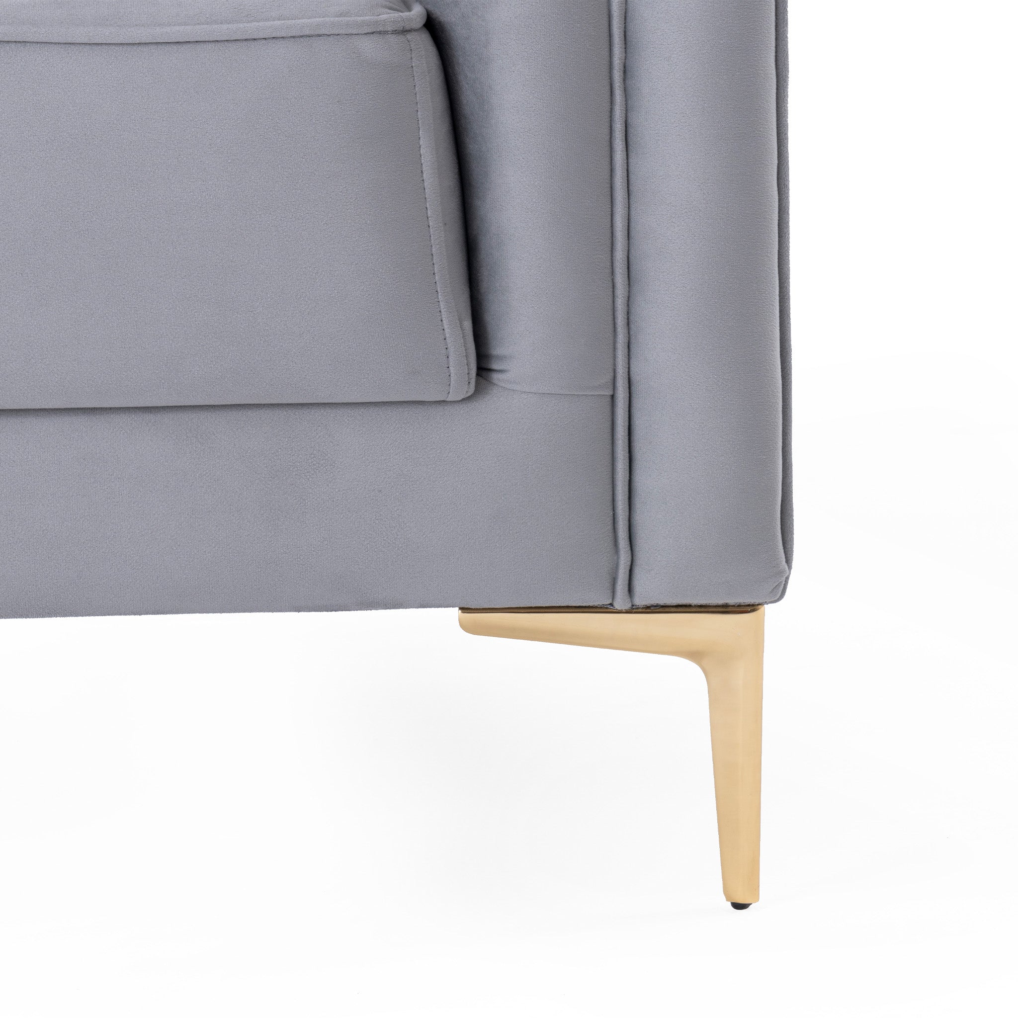 Kendra Velvet Sofa | Light Grey Channel-Tufted & Gold Legs | MidinMod