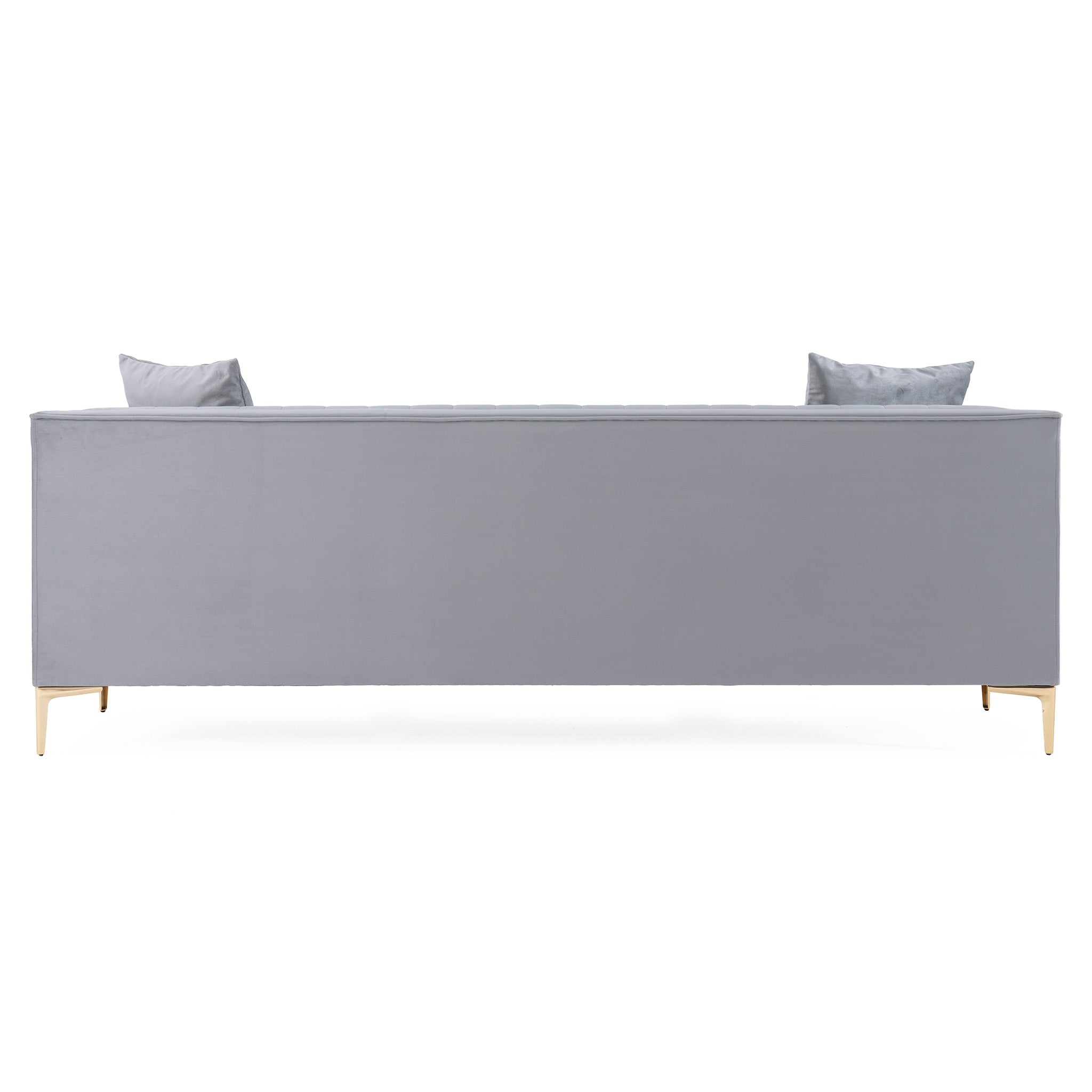 Kendra Velvet Sofa | Light Grey Channel-Tufted & Gold Legs | MidinMod