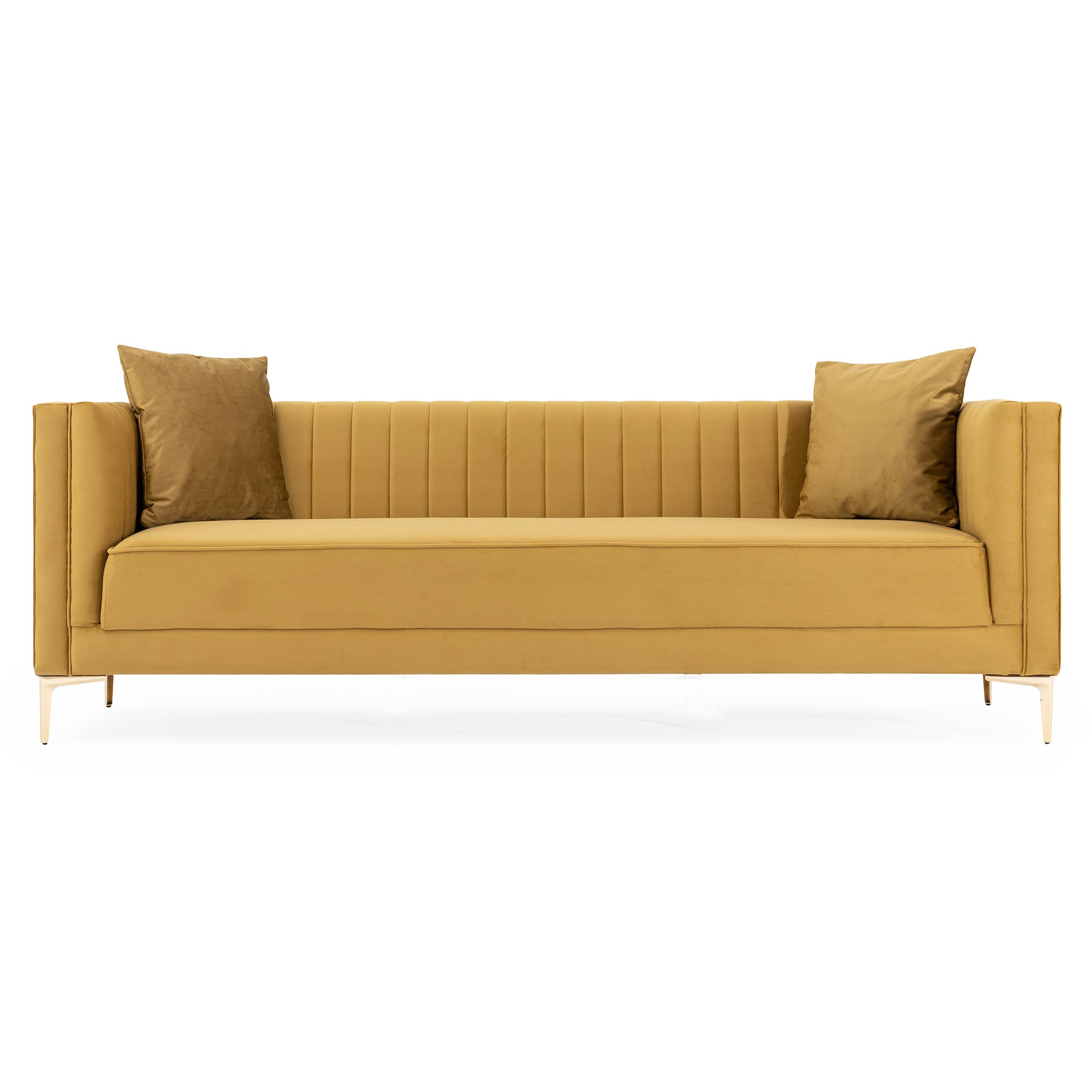 Kendra Velvet Sofa | Yellow Mustard Channel-Tufted & Gold Legs | MidinMod