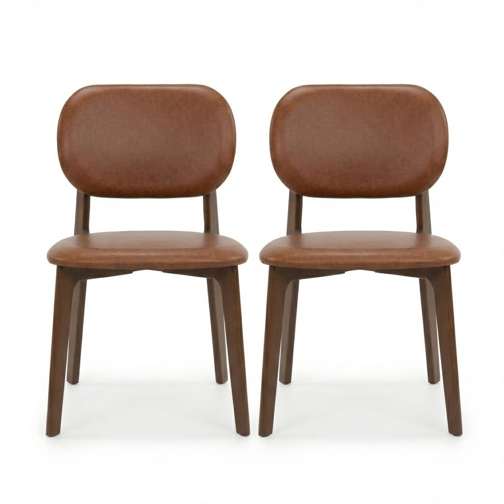 Kinsey Modern Brown Vegan Leather Dining Chairs | Set of 2 | MidinMod