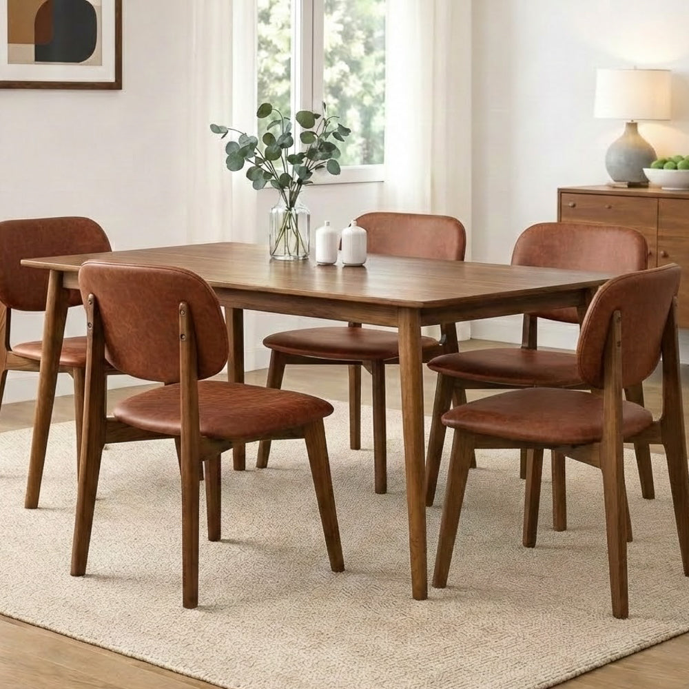 Kinsey Modern Brown Vegan Leather Dining Chairs | Solid Wood Set