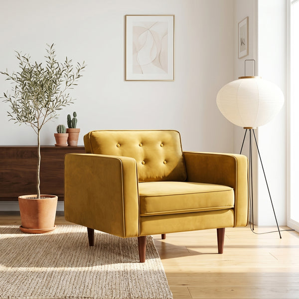 Kirby Gold Velvet Armchair | Mid-Century Modern Living Room Lounge Chair | MidinMod