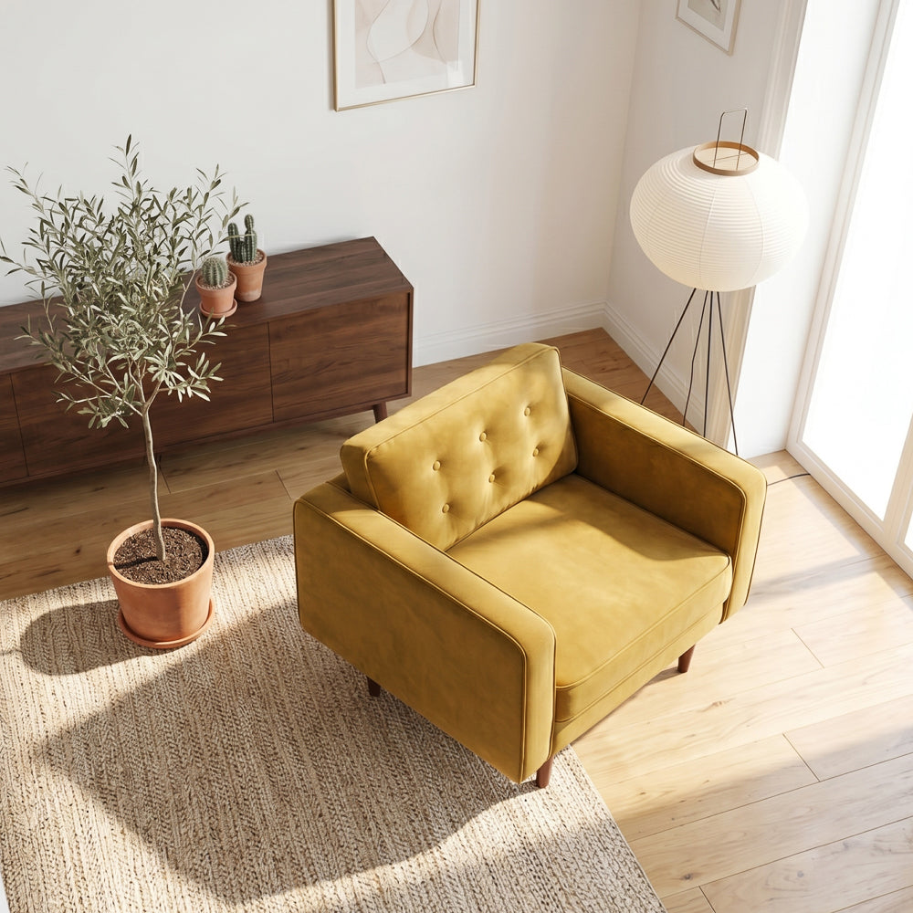 Kirby Gold Velvet Armchair | Mid-Century Modern Living Room Lounge Chair | MidinMod