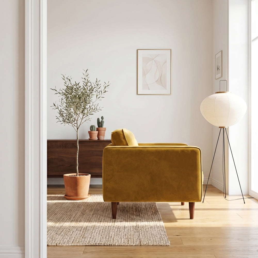 Kirby Gold Velvet Armchair | Mid-Century Modern Living Room Lounge Chair | MidinMod
