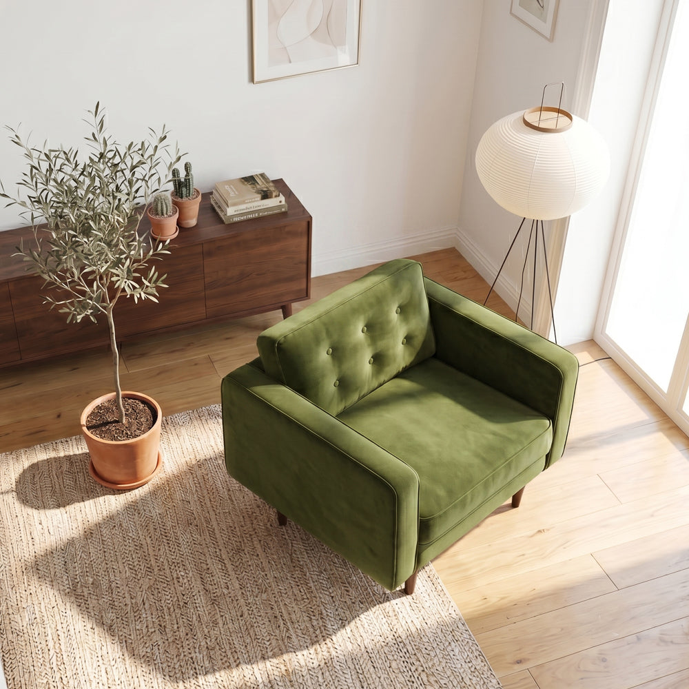 Kirby Olive Green Velvet Armchair | Mid-Century Modern Living Room Lounge Chair | MidinMod