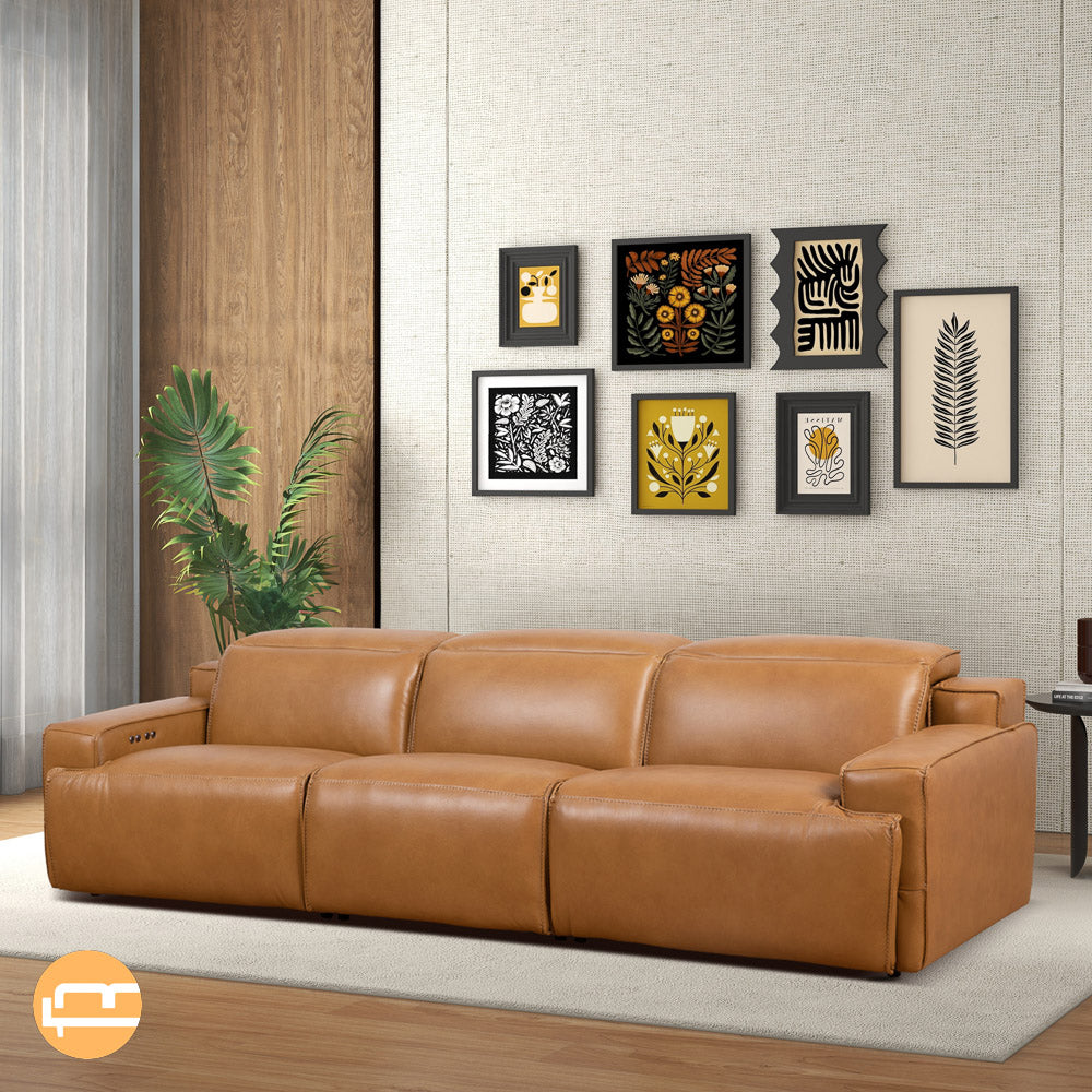 Lakewood Triple PWR Recliner Sofa - Tan Leather