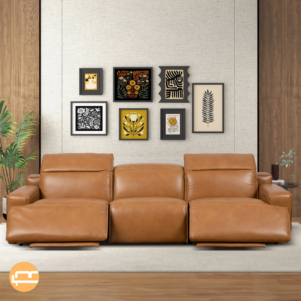 Lakewood Triple PWR Recliner Sofa - Tan Leather