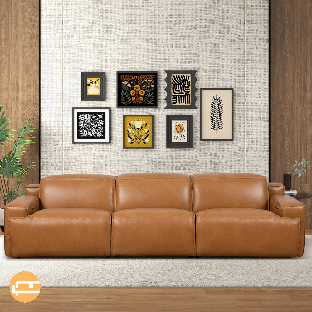 Lakewood Triple PWR Recliner Sofa - Tan Leather