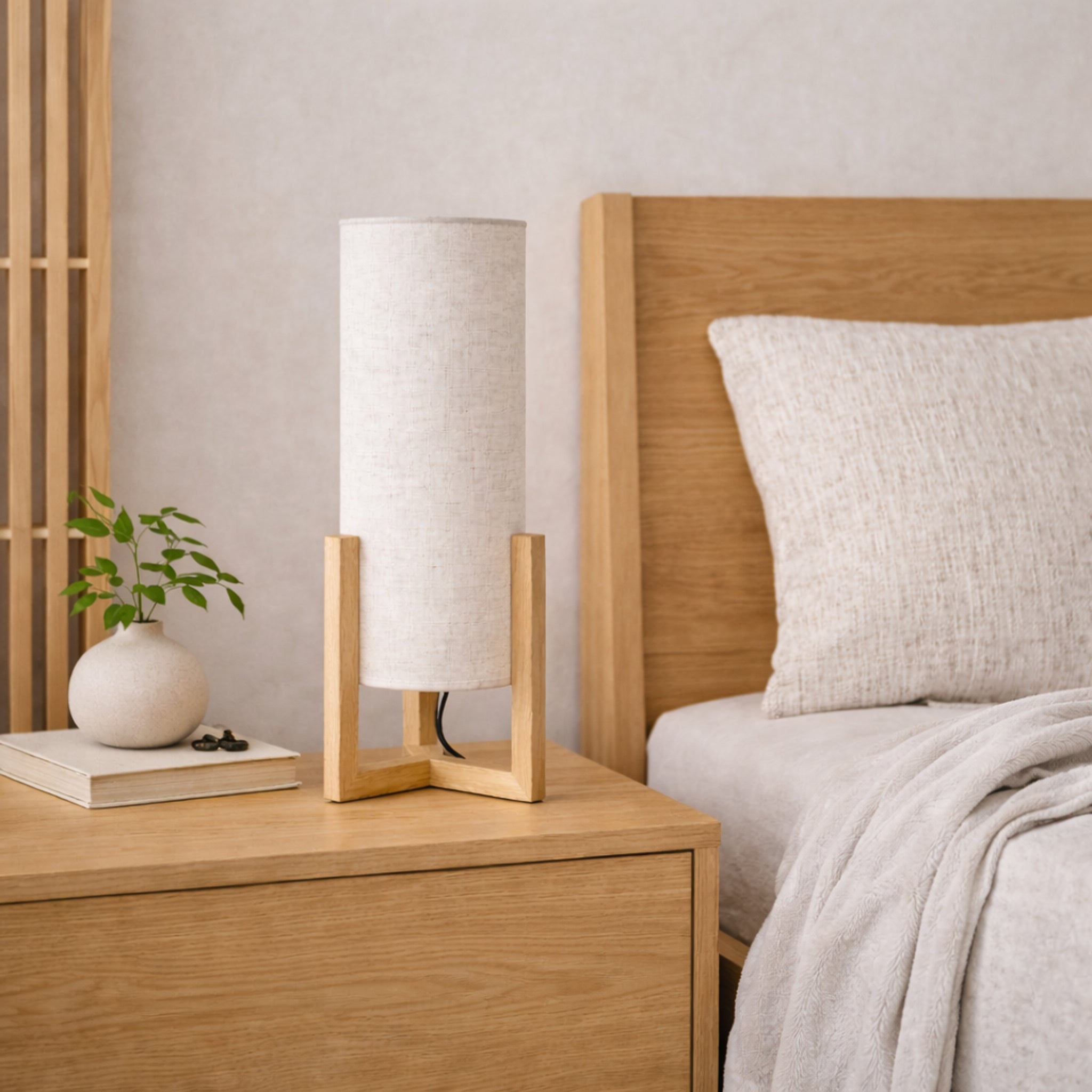 Lantern Natural Oak Rattan Cylinder Table Lamp | MidinMod