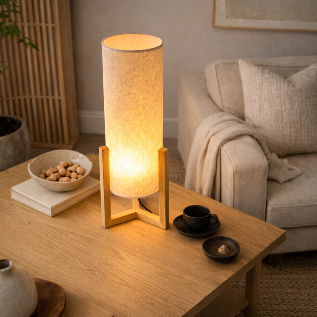 Lantern Natural Oak Rattan Cylinder Table Lamp | MidinMod