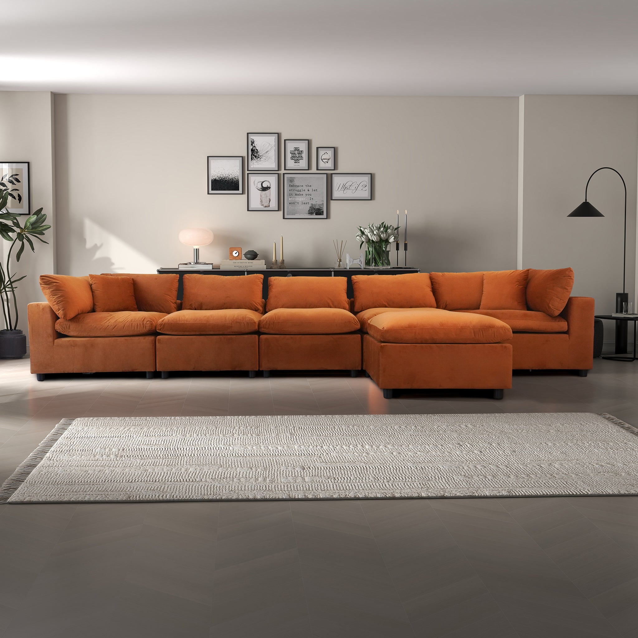 Laurel Burnt Orange Velvet Modular Sofa