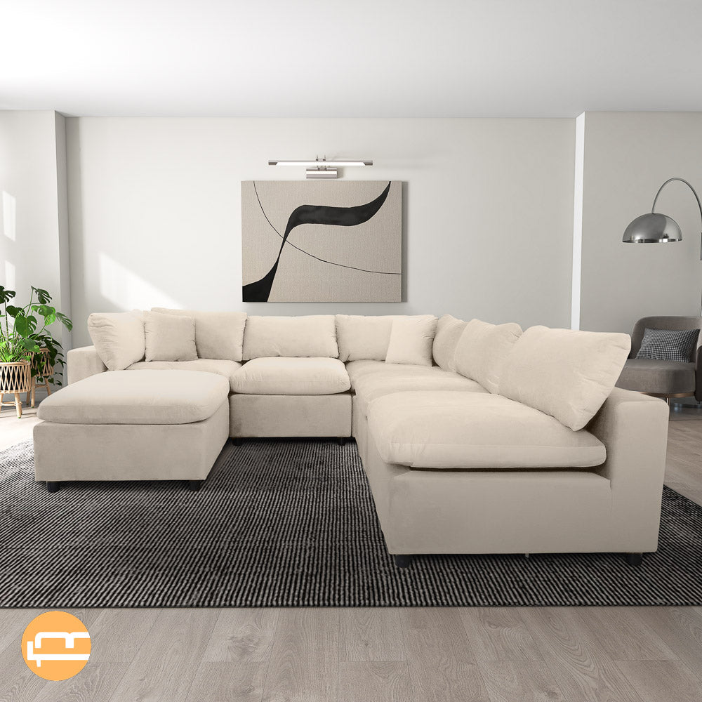 Laurel 3-Piece Ivory Velvet Modular Sectional | Pet-Friendly Sofa