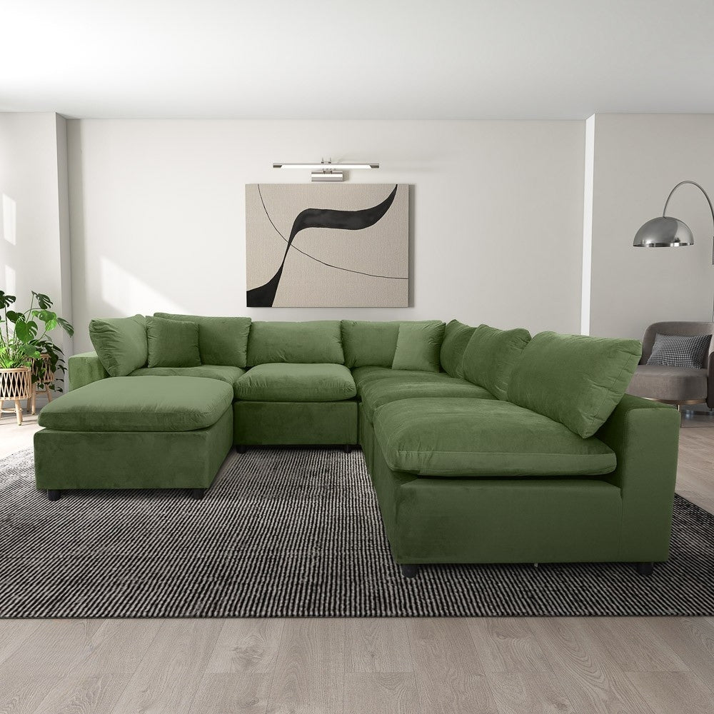 Laurel 3-Piece Modular Velvet Sectional Sofa – Olive Green | MidinMod
