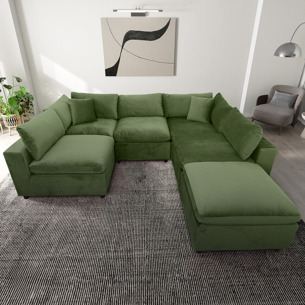 Laurel 3-Piece Modular Velvet Sectional Sofa – Olive Green | MidinMod