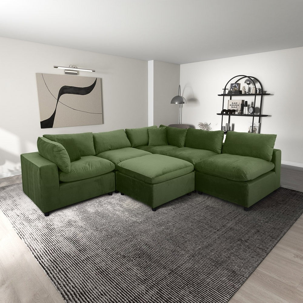 Laurel 3-Piece Modular Velvet Sectional Sofa – Olive Green | MidinMod