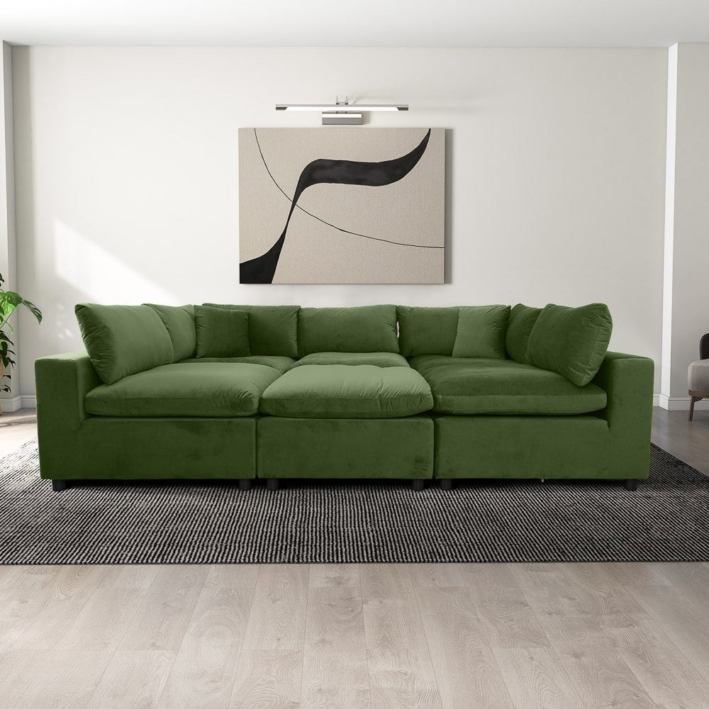 Laurel 3-Piece Modular Velvet Sectional Sofa – Olive Green | MidinMod