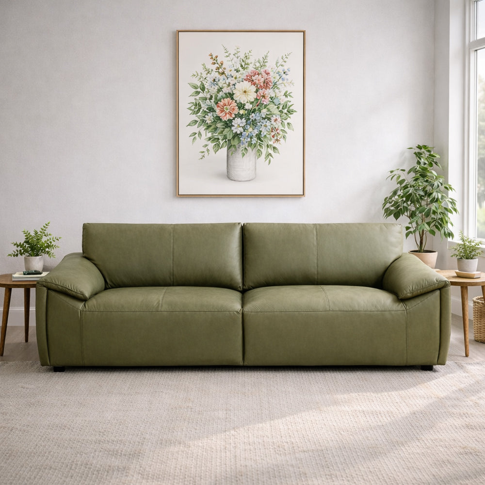 Lawson Sofa | Olive Green Top-Grain Leather Modern Couch | MidinMod