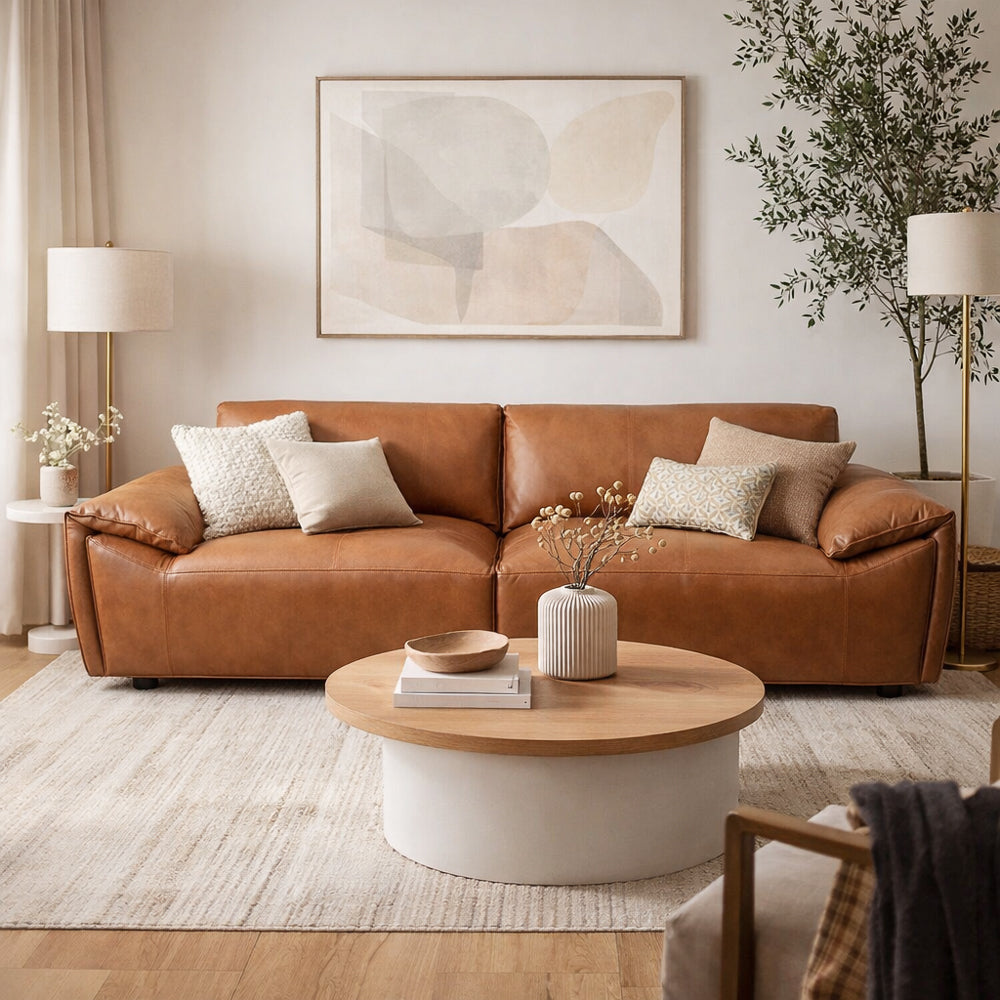 Lawson Sofa | Tan Top-Grain Leather Modern Couch | MidinMod