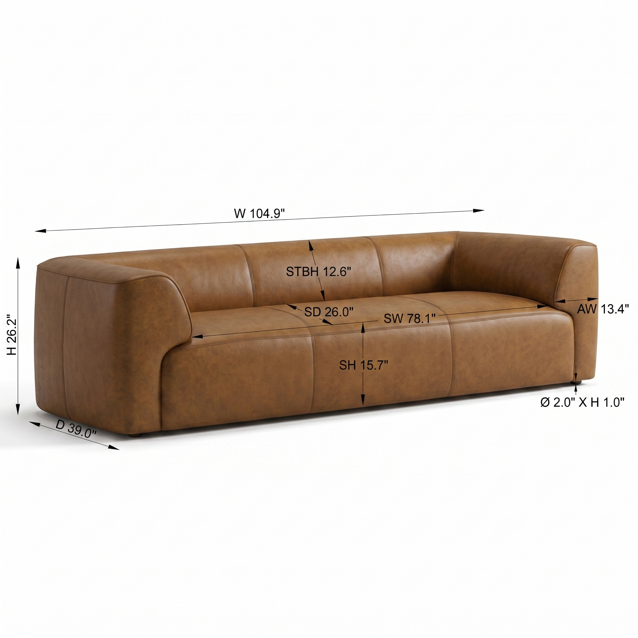 Leanne Three-Seater Genuine Leather Sofa with Curved Edges and Wide Armrests - MidinMod