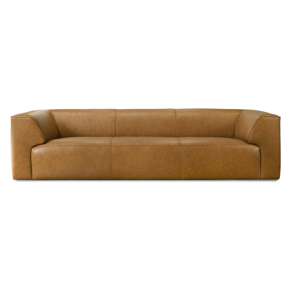 Leanne Three-Seater Genuine Leather Sofa with Curved Edges and Wide Armrests - MidinMod