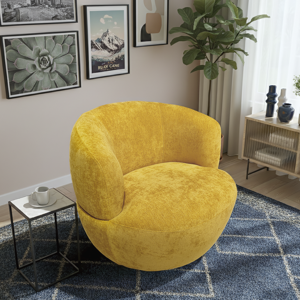 Lemon Modern Soft Chenille Swivel Accent Chair with Spherical Base - MidinMod