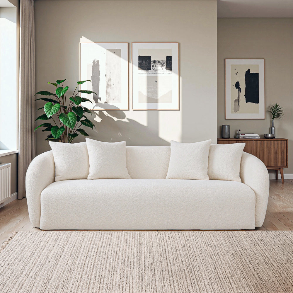 Lidia Ivory Boucle Japandi Style Sofa - MidinMod