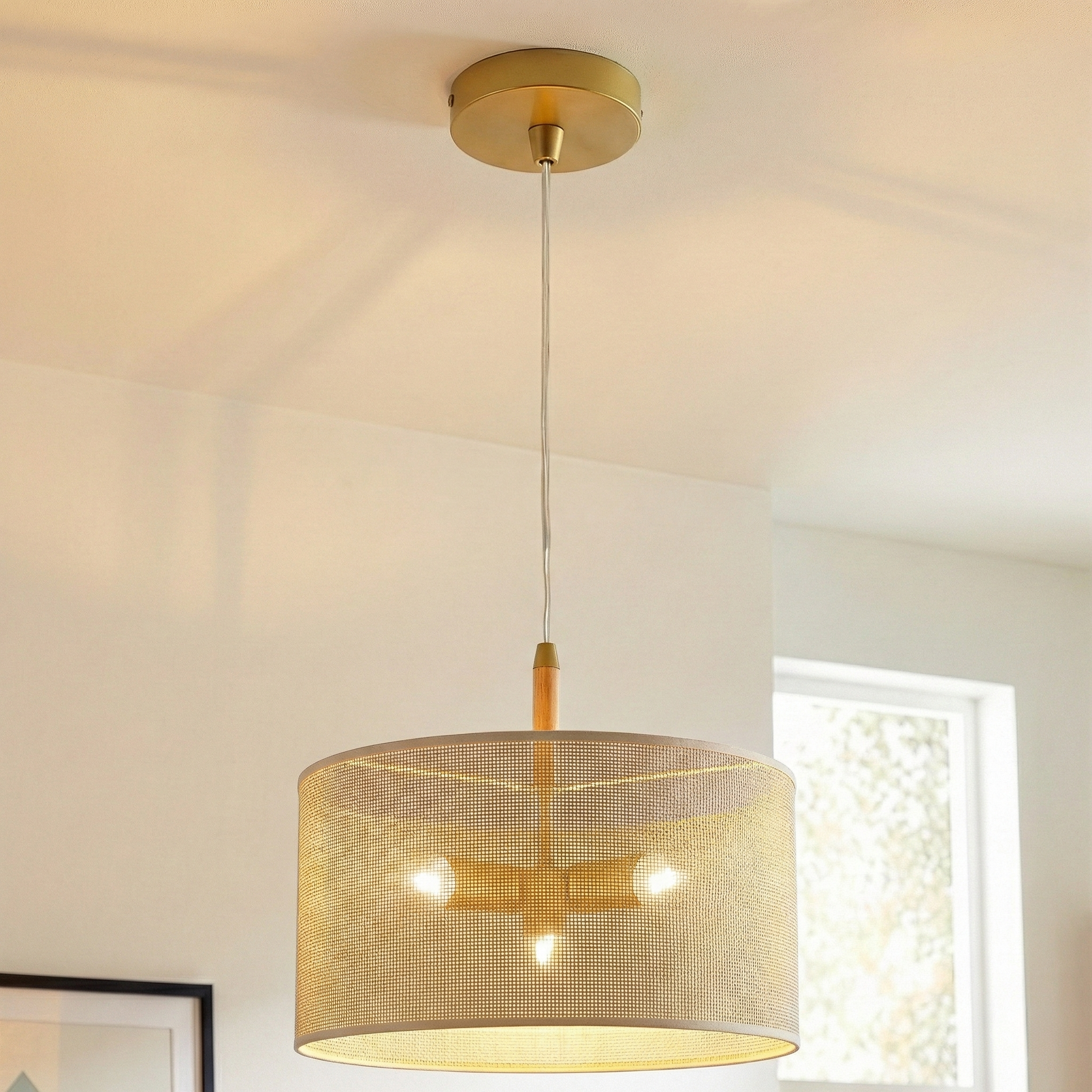 Lighten Pendant Lamp | Oak, Natural Rattan, and Gold Accents | MidinMod