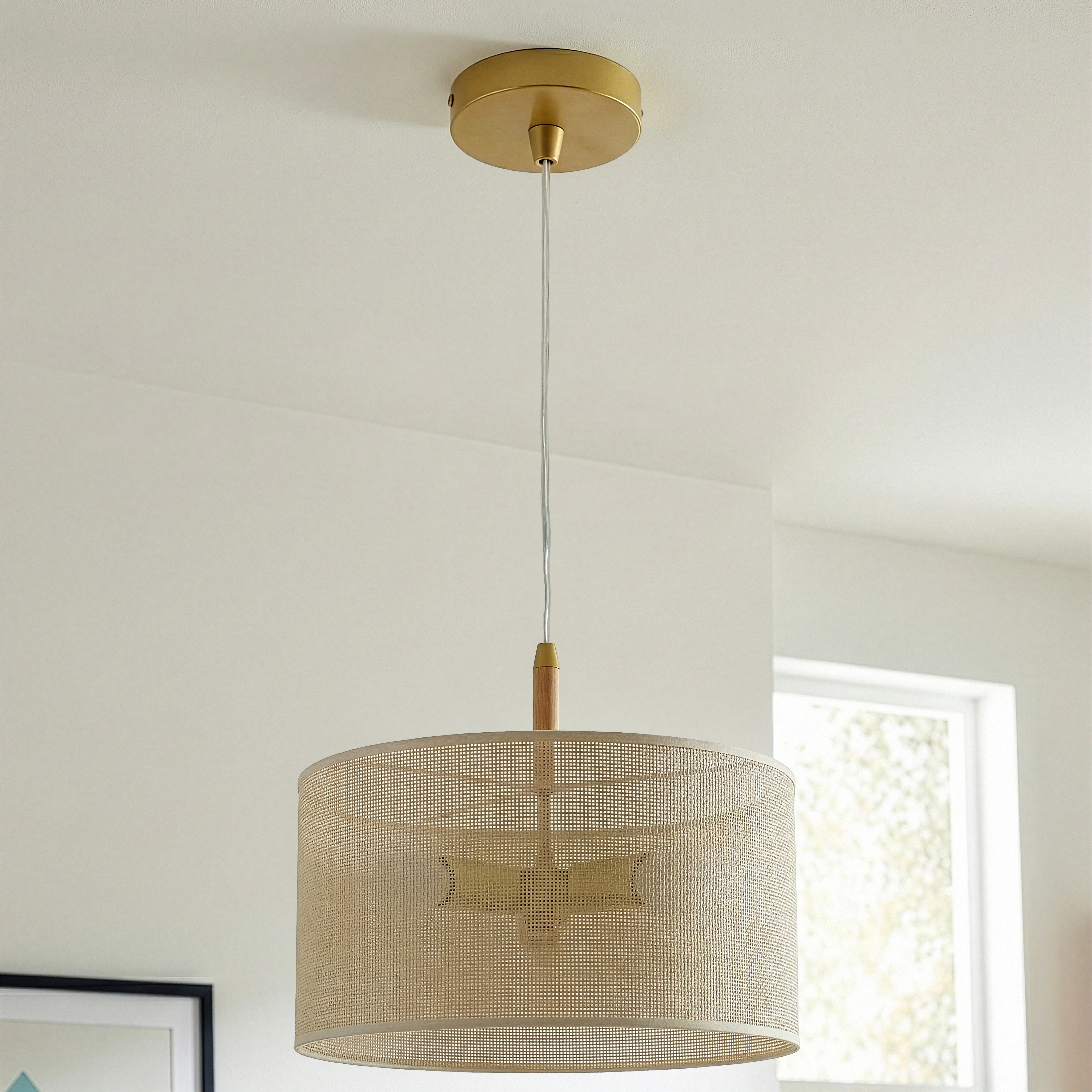 Lighten Pendant Lamp | Oak, Natural Rattan, and Gold Accents | MidinMod