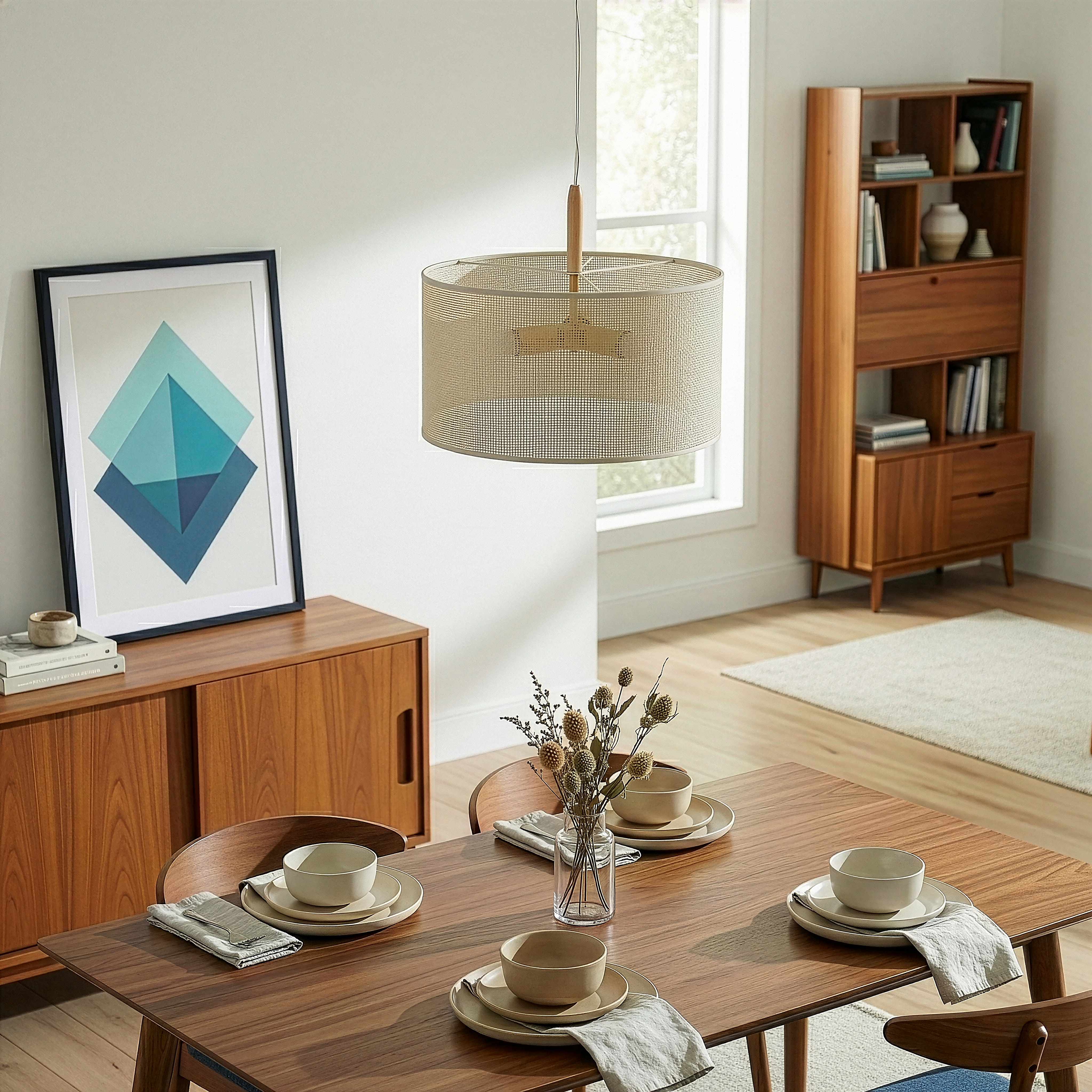 Lighten Pendant Lamp | Oak, Natural Rattan, and Gold Accents | MidinMod