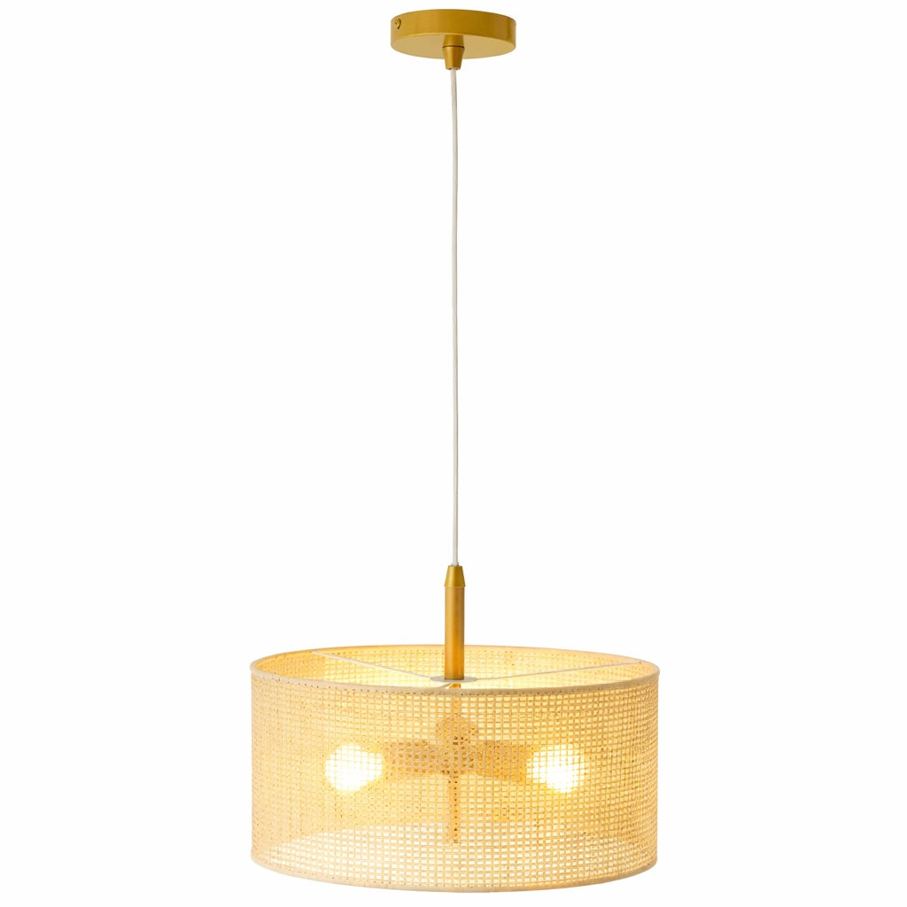 Lighten Pendant Lamp | Oak, Natural Rattan, and Gold Accents | MidinMod