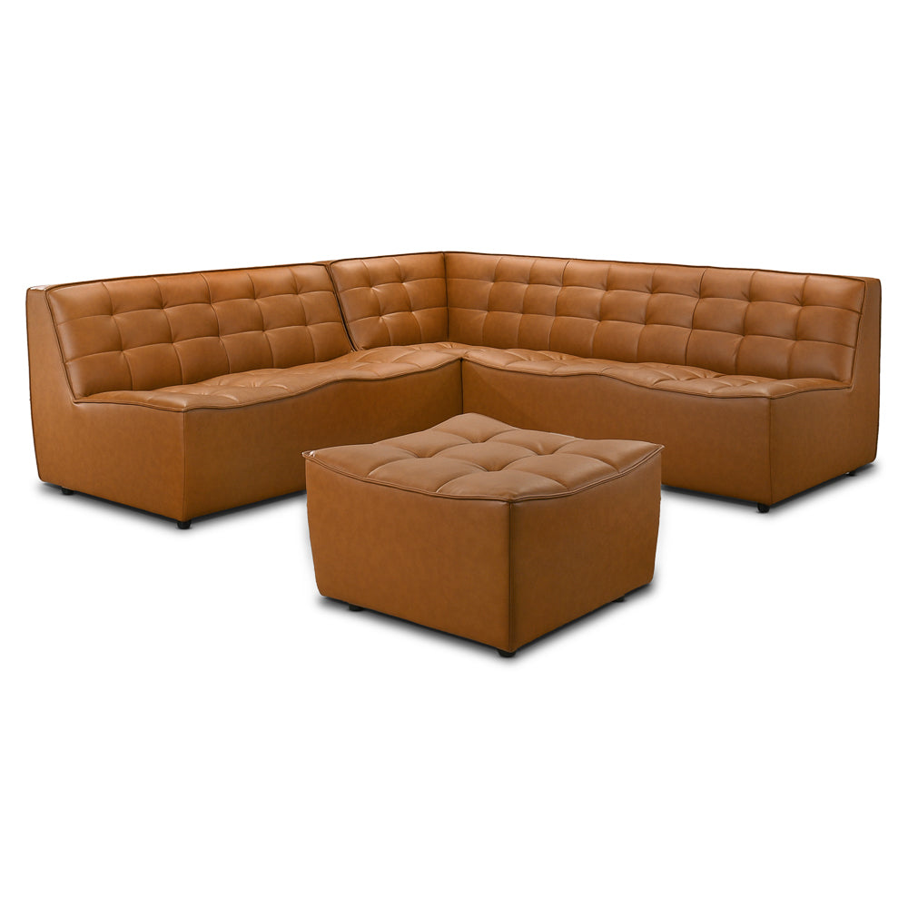 Linden Cognac Vegan Leather Corner Sectional Sofa