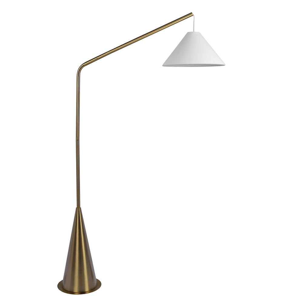 Lisbon Modern Floor Lamp with Hanging White Fabric Shade and Coned Base | MidinMod