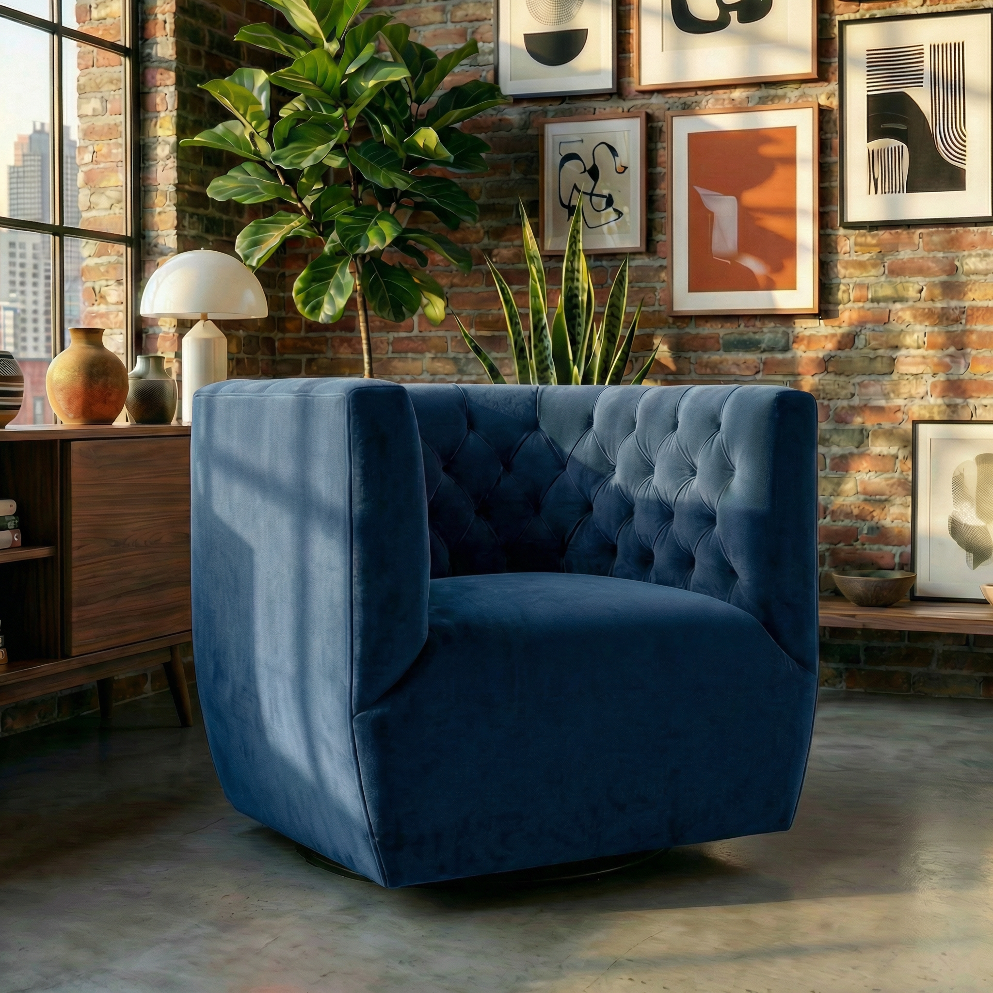 Lotte Swivel Chair | Dark Blue Performance Velvet | MidinMod