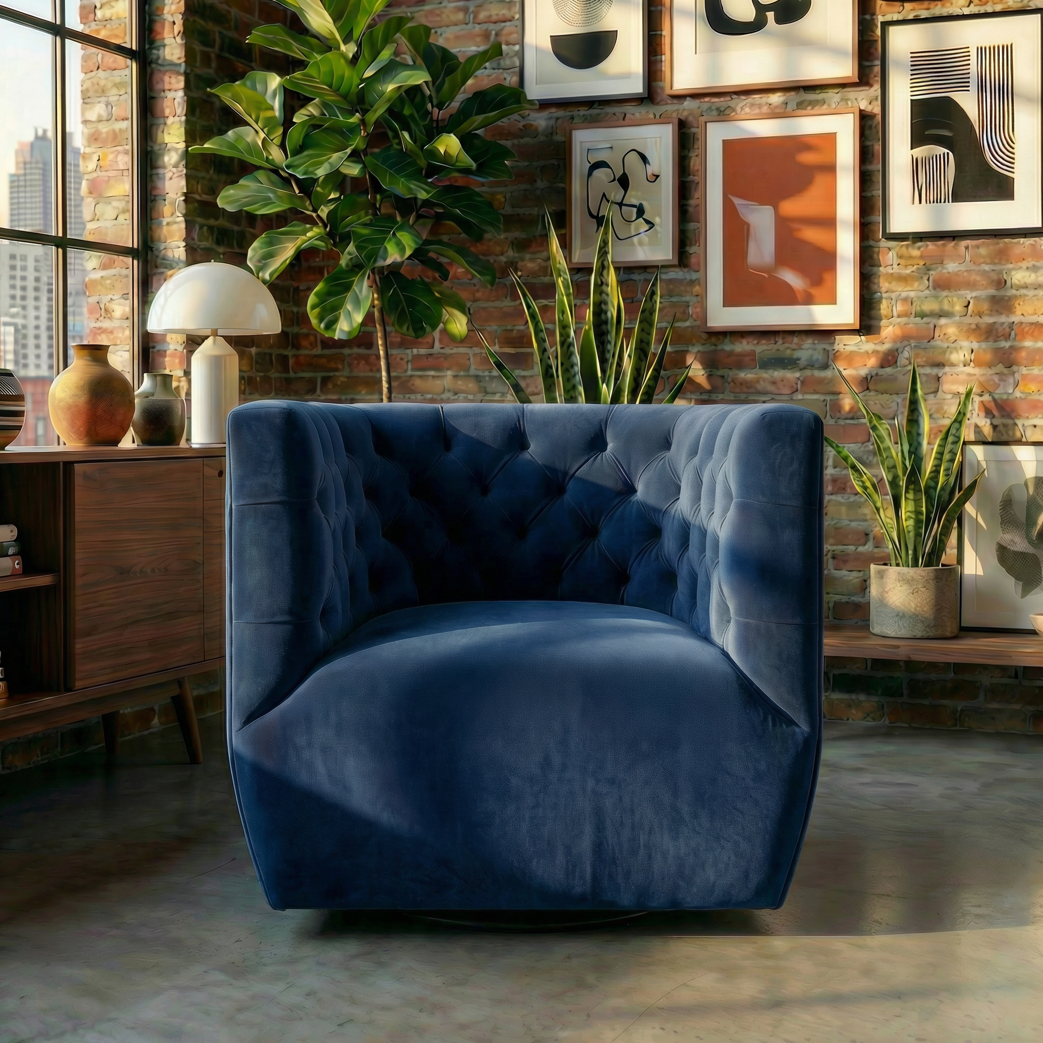 Lotte Swivel Chair | Dark Blue Performance Velvet | MidinMod