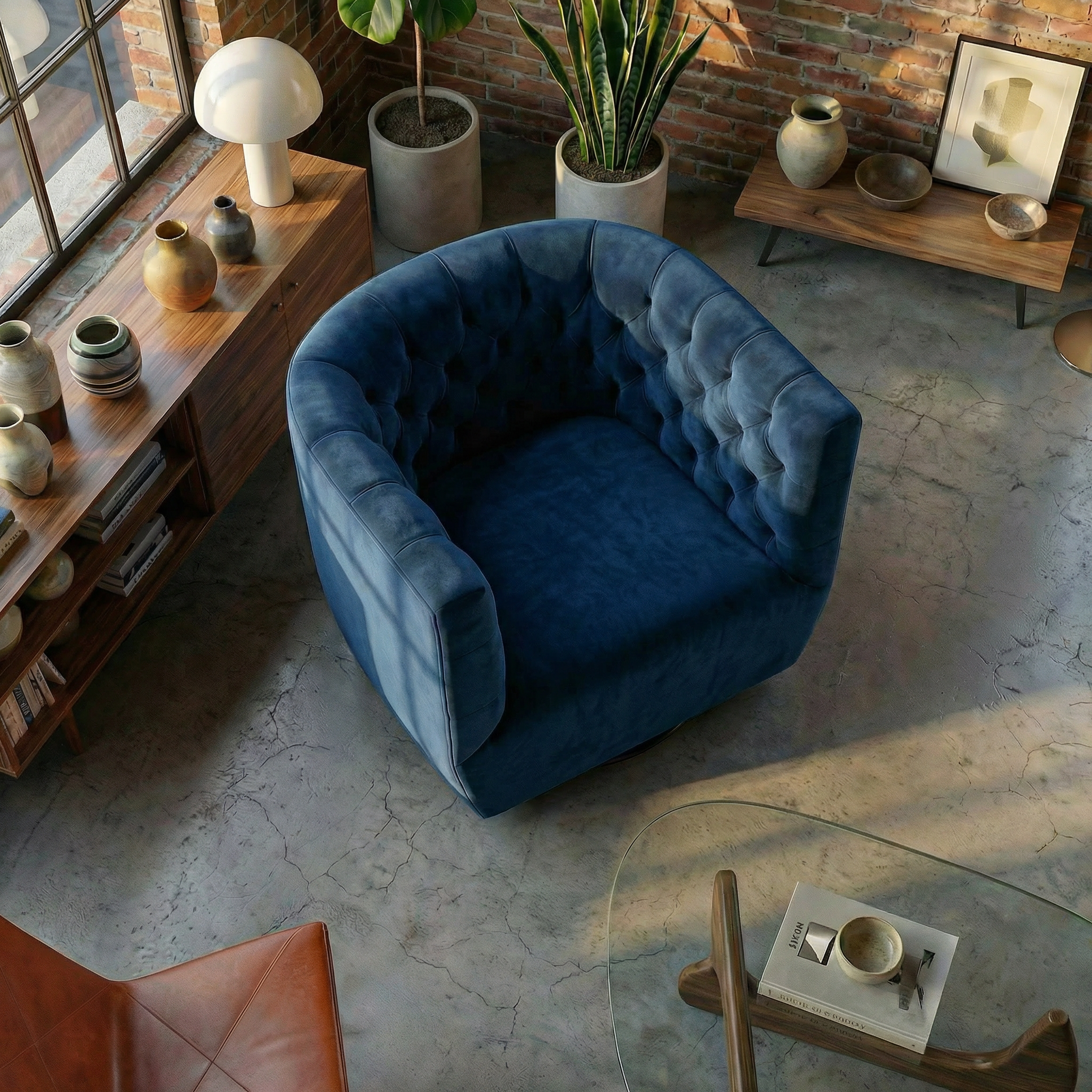 Lotte Swivel Chair | Dark Blue Performance Velvet | MidinMod