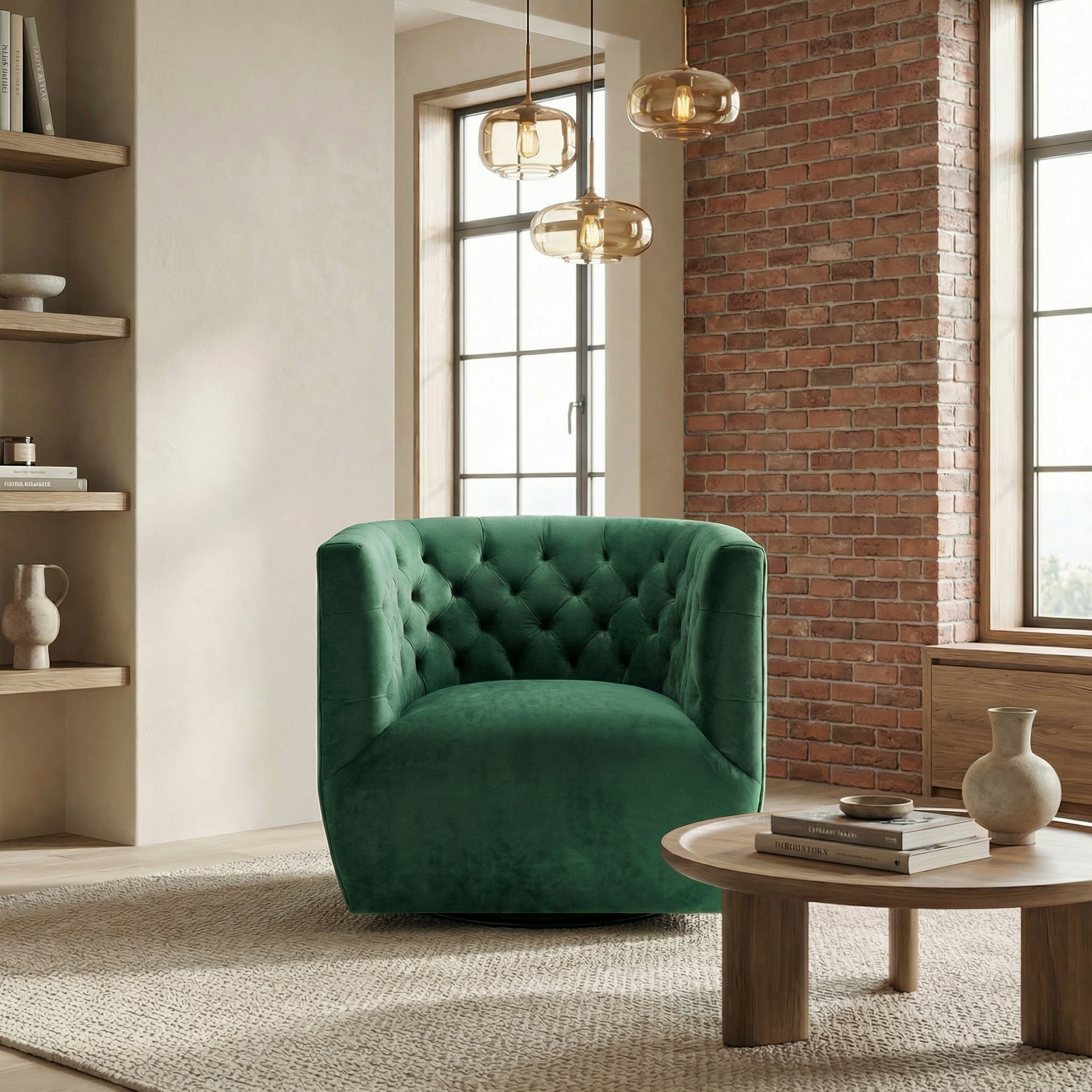 Lotte Swivel Chair | Forest Green Performance Velvet | MidinMod