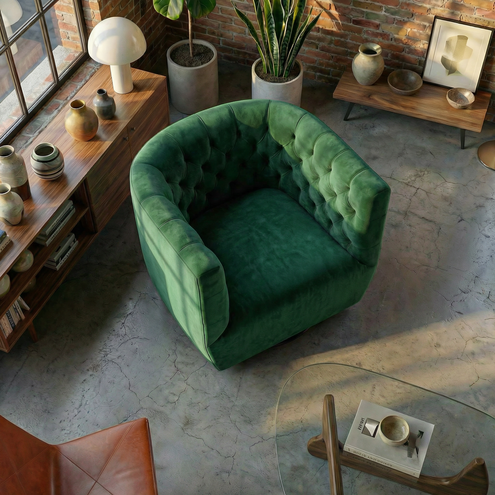 Lotte Swivel Chair | Forest Green Performance Velvet | MidinMod
