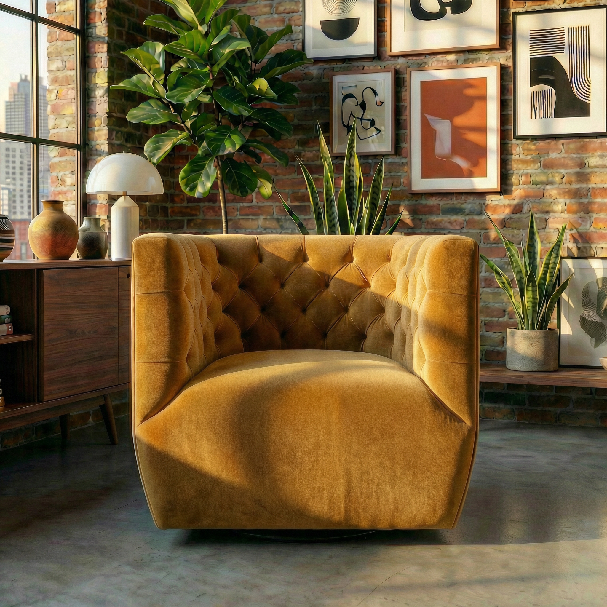 Lotte Swivel Chair | Gold Performance Velvet | MidinMod