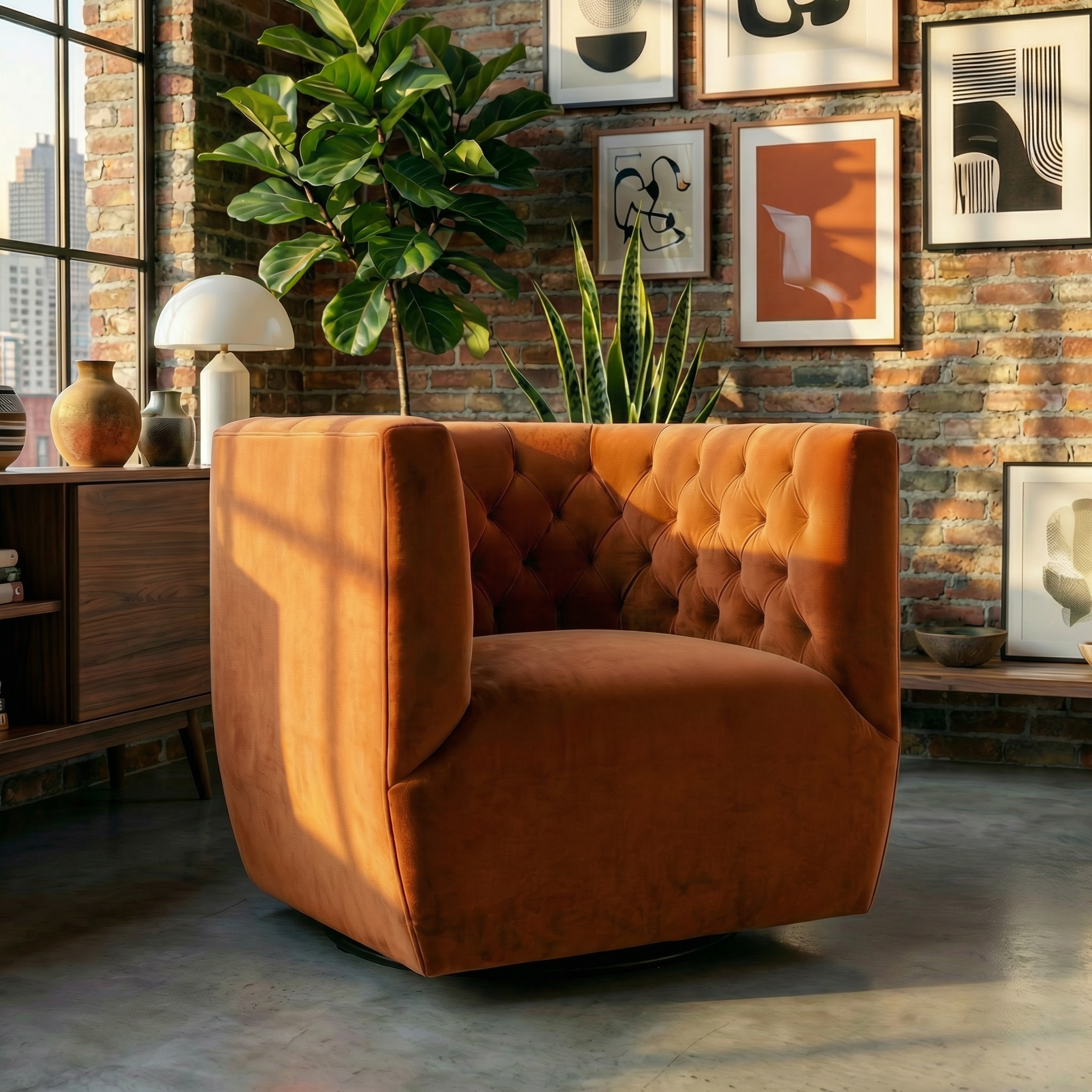 Lotte Swivel Chair | Burnt Orange Performance Velvet | MidinMod