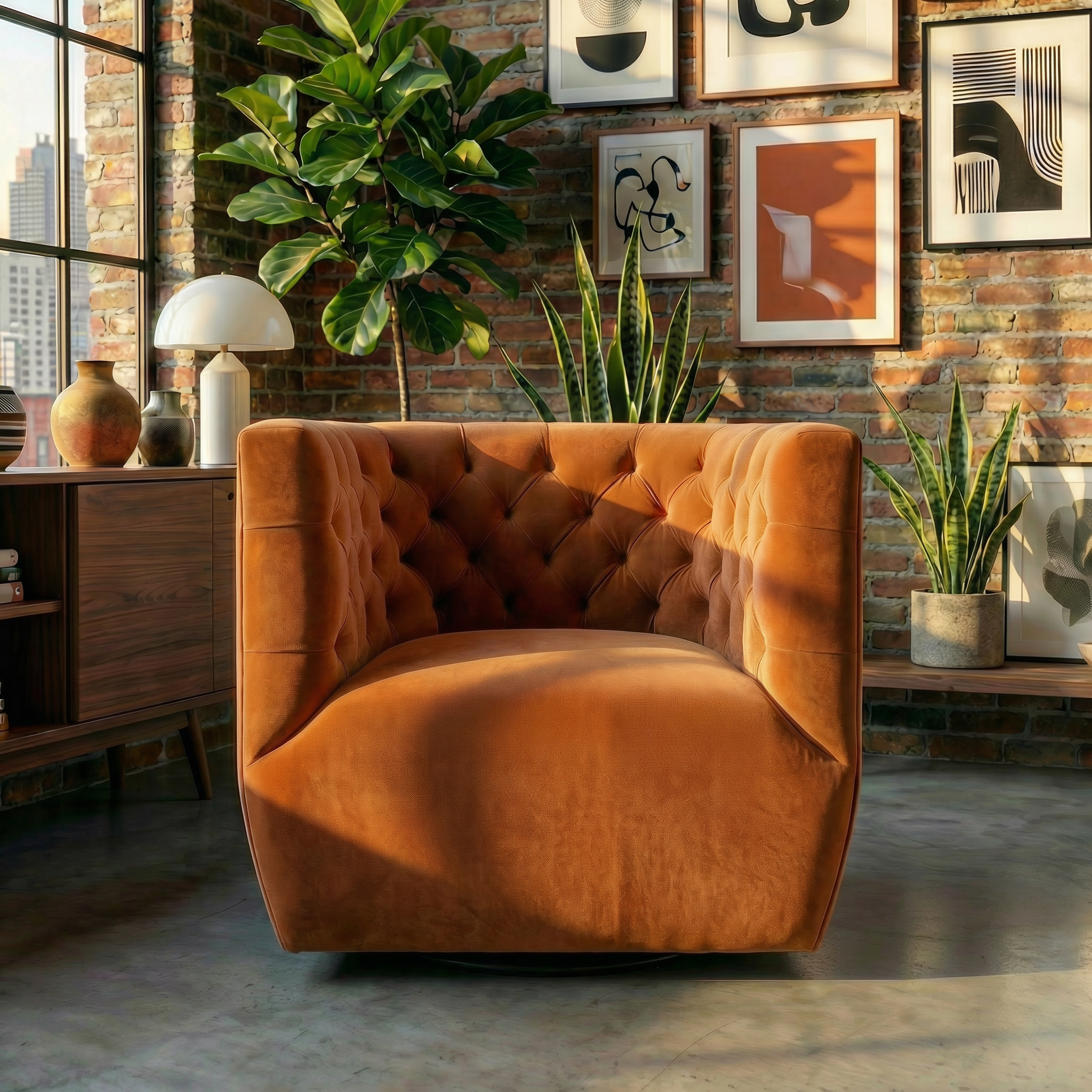 Lotte Swivel Chair | Burnt Orange Performance Velvet | MidinMod